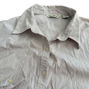 Eddie Bauer Womens XXL Tan White Striped‎ 100% Cotton Button Down Shirt